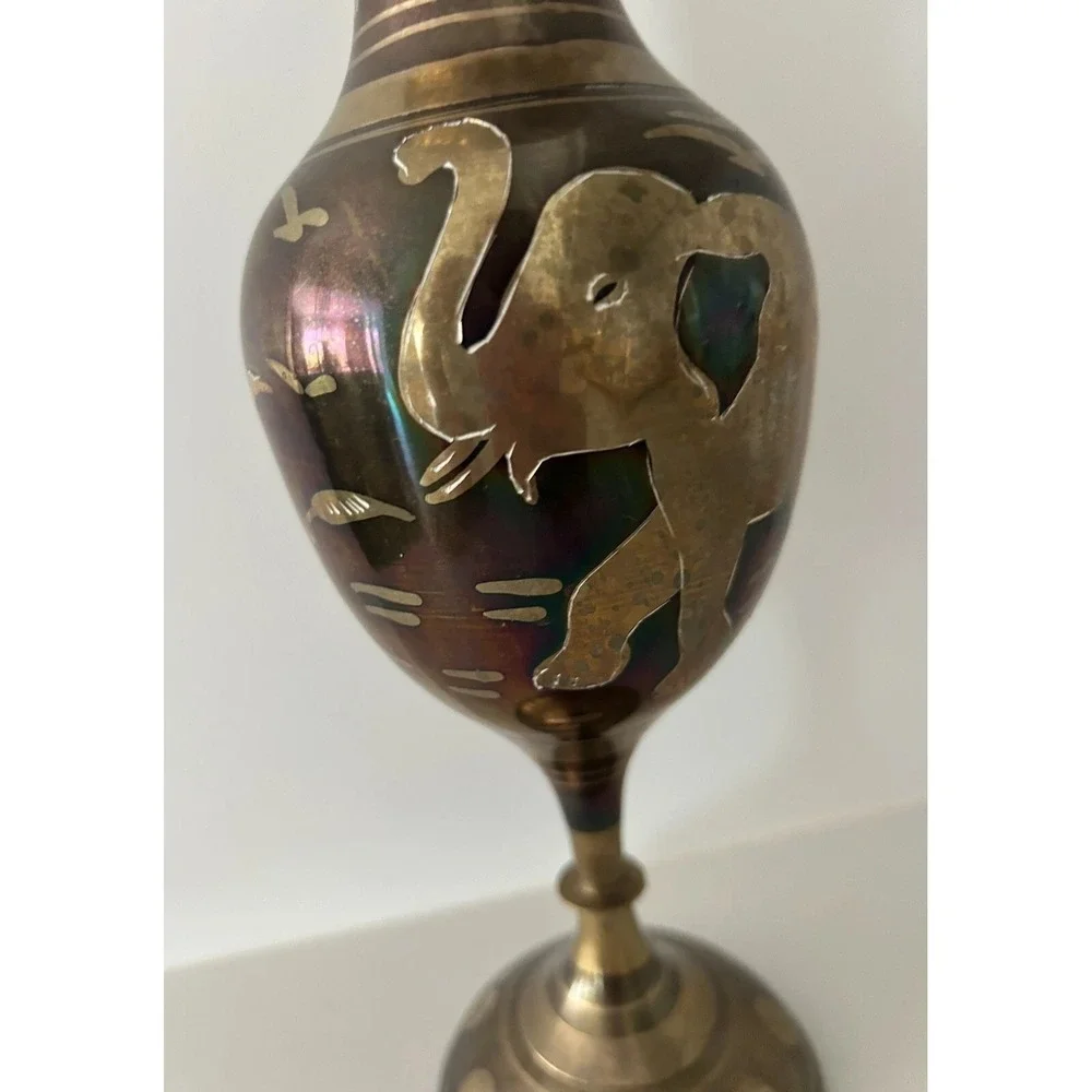 Vtg Brass Vase India 11